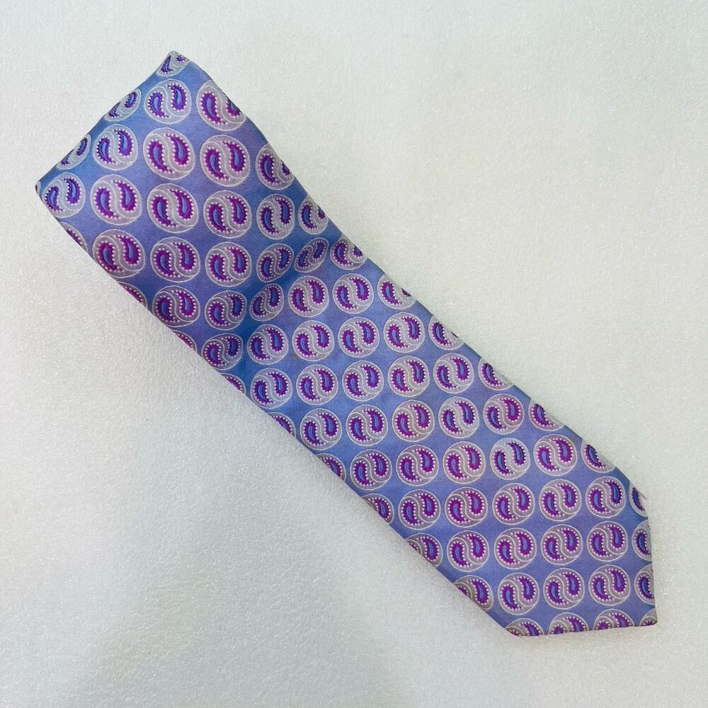 Ike Behar Men's Silk Tie Periwinkle Blue Purple Paisley Medallion Silk Necktie